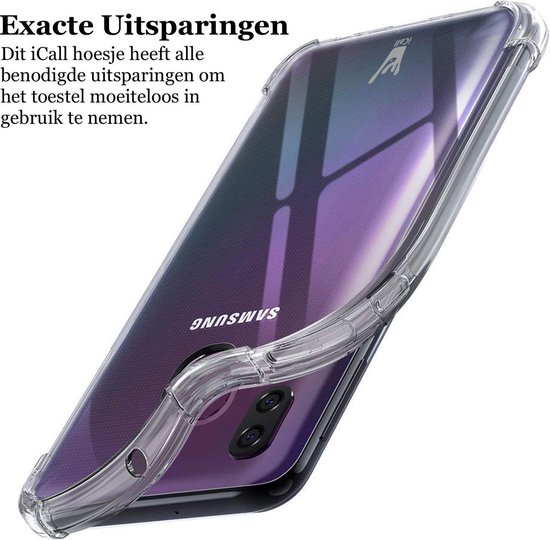 Hoesje geschikt voor Samsung Galaxy A40 - Anti Shock Proof Siliconen Back Cover Case Hoes Transparant - Tempered Glass Screenprotector - iCall