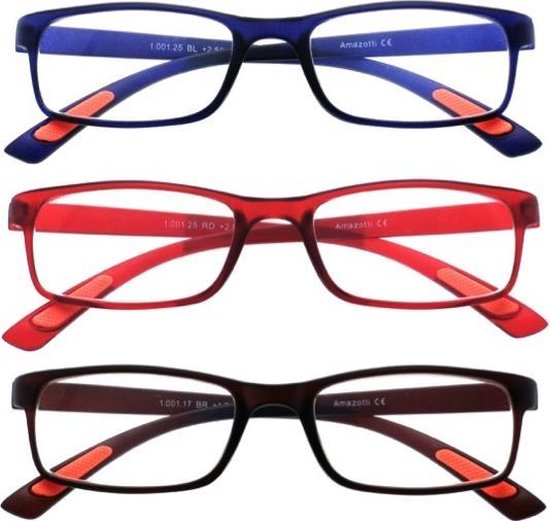 Amazotti Combi Set van 3 kleuren, Super-lichte Trendy Leesbril - sterkte  +1.00 | bol.com