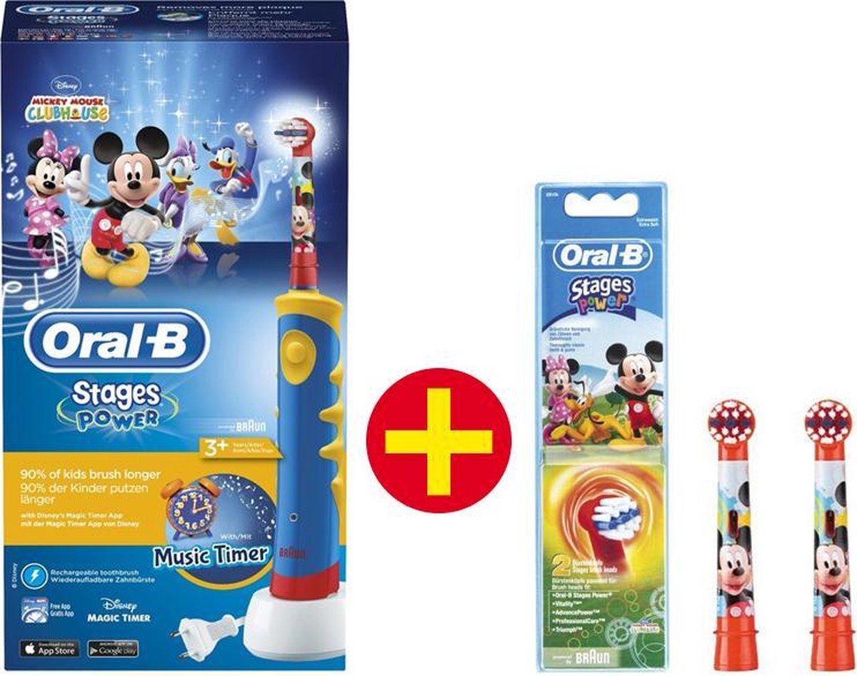 Oral-B Mickey Mouse - Elektrische tandenborstel - 2 Extra Opzetborstels -  Blauw, rood,... | bol.com