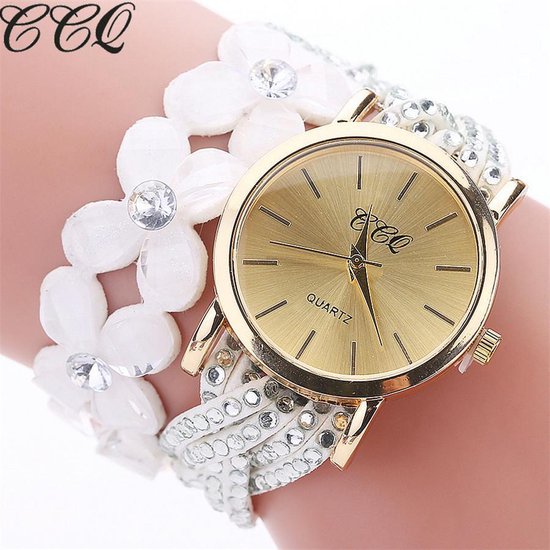 Fashionidea mooie wikkel horloge wit leer met goudkleurige wijzerkast en. bol
