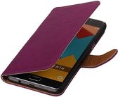 Washed Leer Bookstyle Wallet Case Hoesje - Geschikt voor Samsung Galaxy E7 Paars