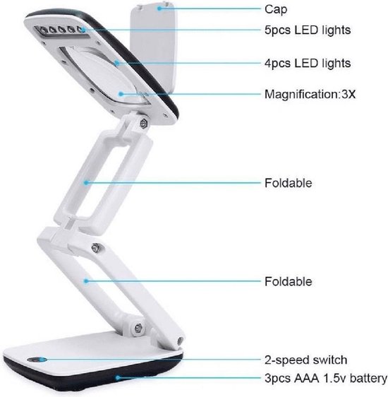 Imperialisme achtergrond fonds Opvouwbare loep/loupe/vergrootglas - 9x LED verlichting - vergrootloep |  bol.com