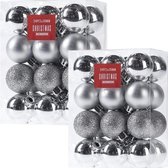 48x Zilveren kunststof kerstballen 3 cm - Glans/mat/glitter - Onbreekbare kerstballen plastic - Kerstboomversiering zilver