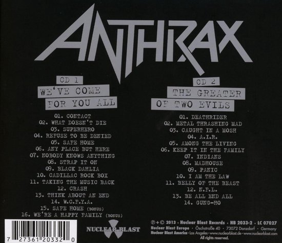 T-shirt Anthrax Anthropean 2002 Tour - Taille M - Occasion Très Bon état - Marque Fruit Of The Loom