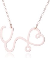 24/7 Jewelry Collection Stethoscoop Hart Ketting - Dokter - Rosé Goudkleurig