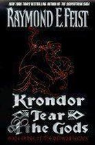 Zwarte boekomslag met een rood lijntekening-ontwerp en de titel: Krondor: Tear of the Gods door Raymond E. Feist.
