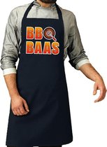 BBQ baas barbeque schort / keukenschort navy blauw voor heren - bbq schorten