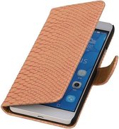 Snake Bookstyle Wallet Case Hoesjes voor Huawei Honor 6 Plus Licht Roze
