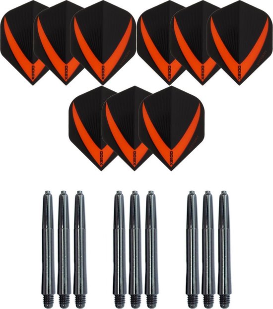 Foto: 3 sets 9 stuks super sterke oranje vista x darts flights inclusief 3 sets 9 stuks medium darts shafts