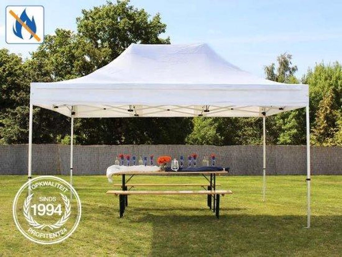4x6 m Easy Up partytent Vouwpaviljoen PVC brandvertragend, PROFESSIONAL alu 50 mm, wit