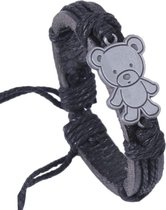 Fako Bijoux® - Armband - Leder - Teddybeer - Zwart