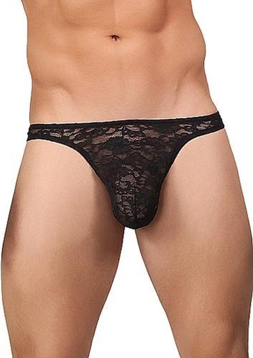 Male Power Stretch Lace Thong Bong Thong L/XL - zwart