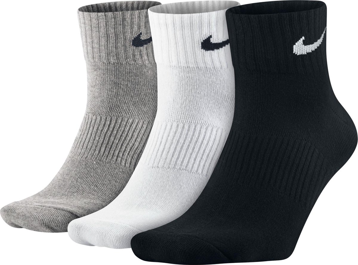 Nike Lightweight Quarter  Sportsokken - Maat 46-49 - Unisex - zwart/wit/grijs