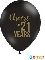 Ballonnen Cheers to 21 Years Zwart met opdruk Goud (helium)
