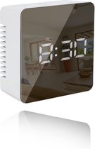 Digitale  LED Klok/Wekker - Multfifunctionele wekker met spiegel en snoozefunctie - Stevige Kubus Alarmklok - Zwart/Wit