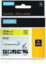 DYMO Rhino industriële Vinyl Labels | 12 mm x 5,5 m | zwarte afdruk op geel | zelfklevende labels voor Rhino & LabelManager labelprinters