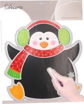 Kerst decoratie pinguin krijtbord sticker 31 x 38 cm - Kerststickers