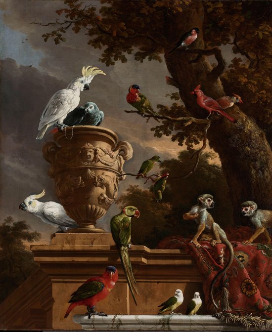 De menagerie | Melchior d'Hondecoeter | ca. 1690 | Canvasdoek | Wanddecoratie | 40CM x 50CM | Schilderij