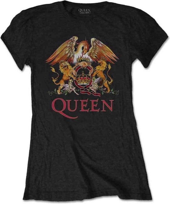 Queen - Classic Crest Dames T-shirt - M - Zwart