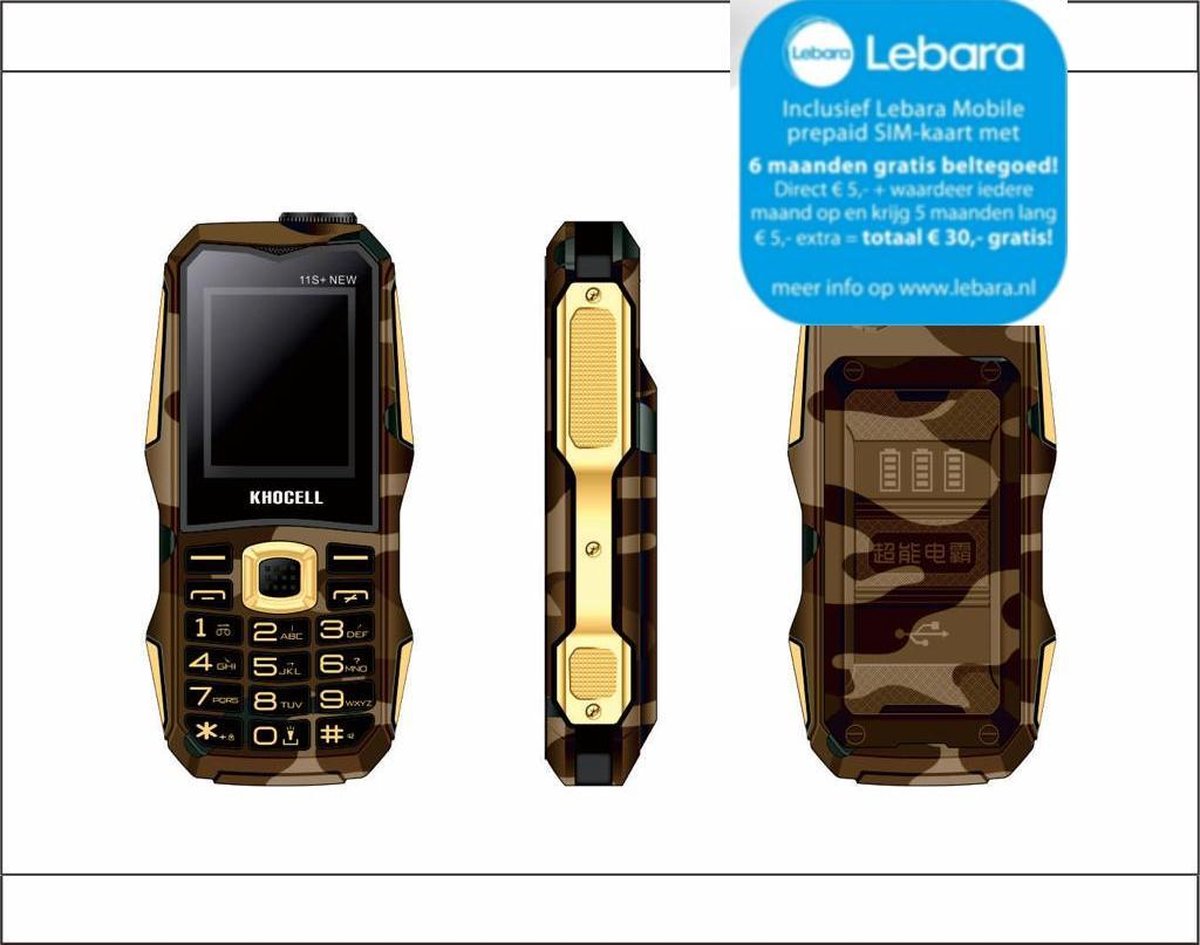KhoCell 11s+ - Legerprint Bruin - Inclusief Lebara simkaart | bol