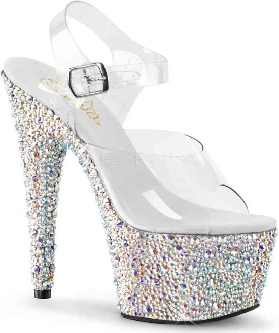 Vrouwen Mid Block Hak Rhinestone Bruids Sandalen Open teen Enkelband
