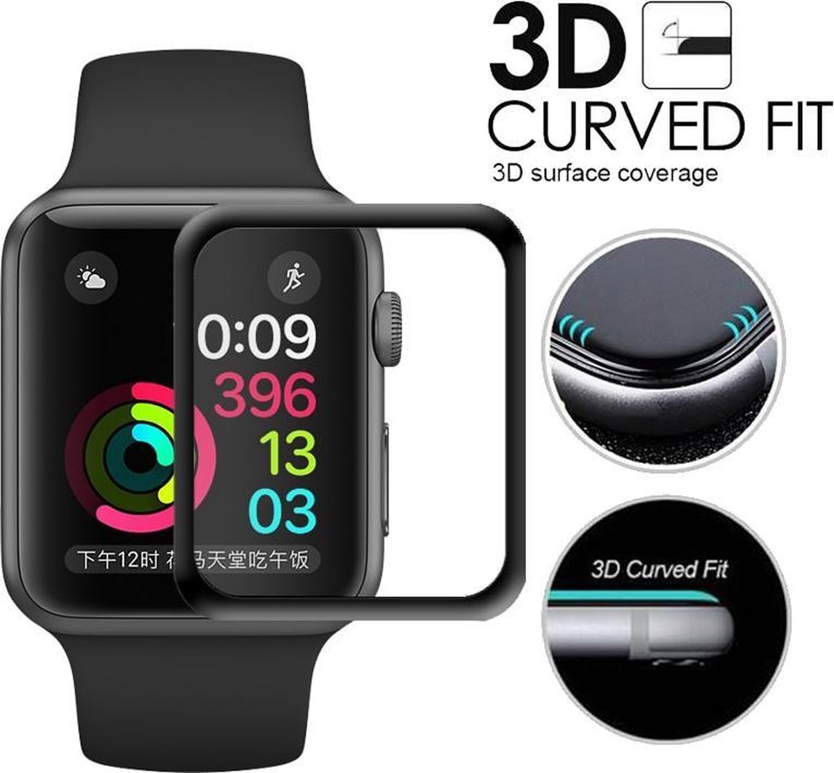 KELERINO. Full Cover 3D Tempered Glass geschikt voor Apple Watch - 40 mm