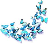 3D vlinder magneten / muurstickers 12 stuks-Blauw