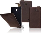 Devills Crazy Lederen Flip Case Cover Hoesje Nokia X Dark Brown