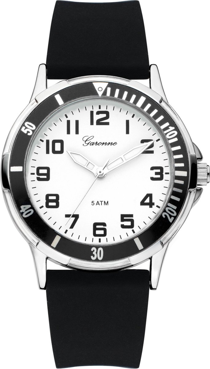 Garonne kinderhorloge 35 mm staal-rubber zwart-wit KQ10Q465