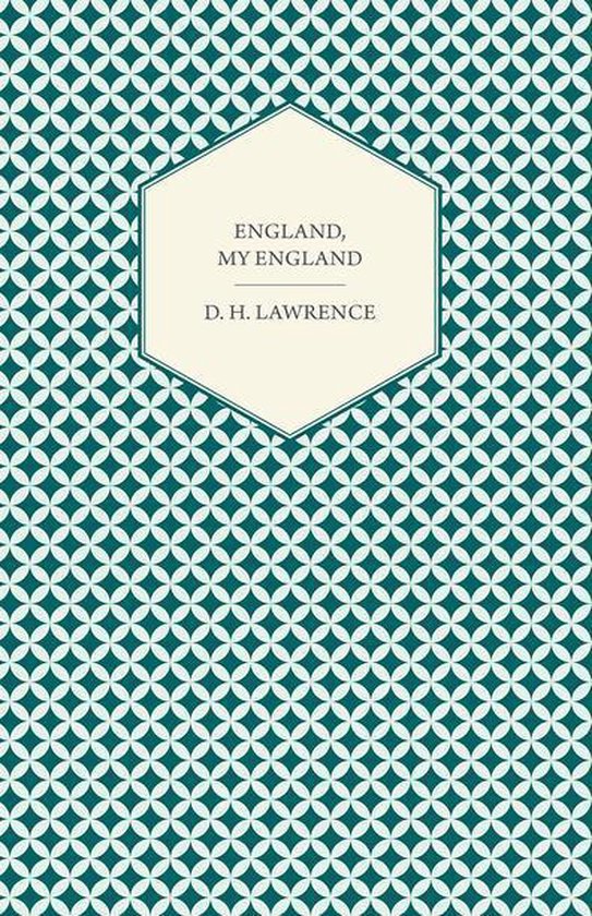Boek met een groen ruitpatroon en een crème zeshoekig label met 'ENGLAND, MY ENGLAND' en 'D. H. LAWRENCE'.