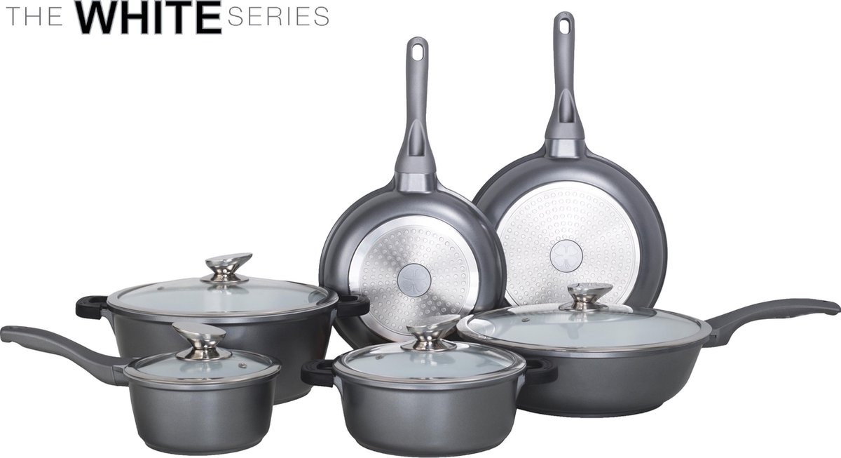 The White Series - Keramische Pannenset met grote wok - Inclusief glazen  deksels &... | bol.com