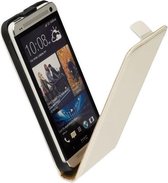 LELYCASE Flip Case Lederen Hoesje HTC One Wit
