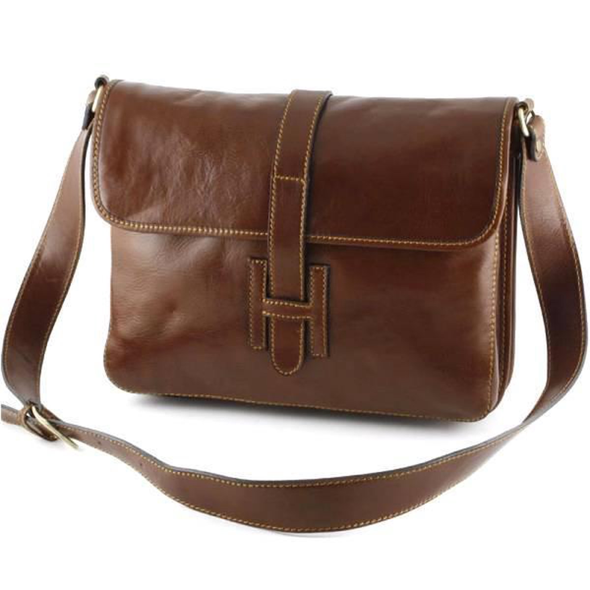 MARINGTON Leren Messenger Tas Sesto Cognac bol