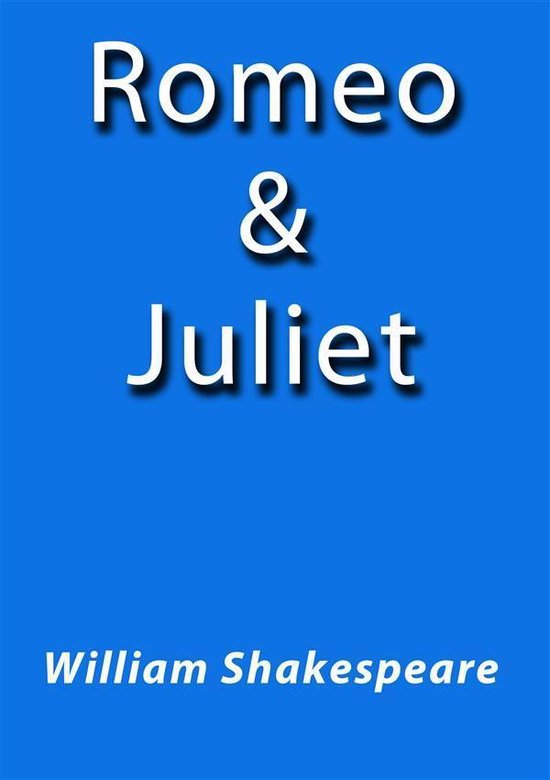 Page de titre de Roméo & Juliette de William Shakespeare sur fond bleu.