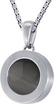 Quiges Mini pendentif pièce de 12 mm en acier inoxydable argenté avec pièce de monnaie Grijs œil de chat et chaîne à billes 42-46 cm