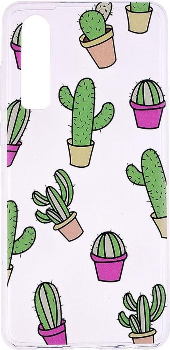 Shop4 - Huawei P30 Hoesje - Zachte Back Case Cactussen Transparant