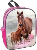 Paarden/pony rugzak/rugtas roze voor meisjes 29 x 23 x 10 cm - Rugzakje/rugtasje - Schooltasjes voor peuter en kleuters
