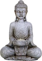Meditatie Boeddha met kaarshouder steengrijs - 27 cm - (1st.) - M