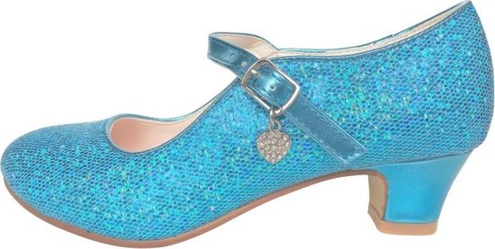 Prinsessen schoenen blauw glitterhartje Spaanse Prinsessen schoenen - maat 26 (binnenmaat 18 cm) hakken schoenen kinderen