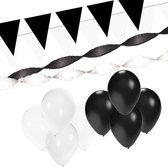 Pack décoration noir / blanc XL - ballons / banderoles et lignes de drapeau
