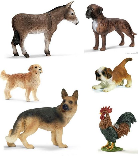 leg uit Labe bang Schleich Dieren - Boerderij - Set van 6 Dieren - Ezel, Haan en 4 Honden |  bol.com