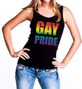 Gay pride tanktop / mouwloos shirt zwart met regenboog tekst voor dames -  Gay pride kleding L
