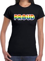 Proud gay pride t-shirt zwart met regenboog tekst voor dames -  Gay pride/LGBT kleding XXL