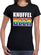Knuffel beer gay pride t-shirt zwart met regenboog tekst voor dames -  Gay pride/LGBT kleding XS