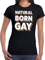 Natural born gay pride t-shirt zwart voor dames XL