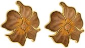Behave® Dames Oorbel steker bloem bruin emaille goud-kleur