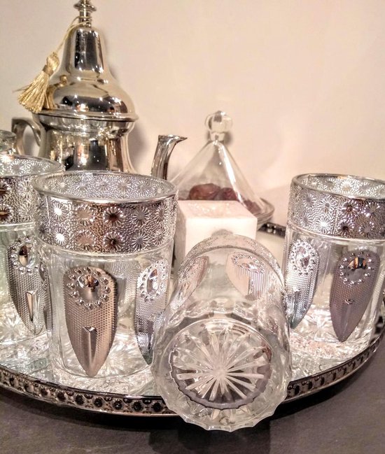 Set van 6 Marokkaanse theeglazen met zilveren details - Mystery Souk