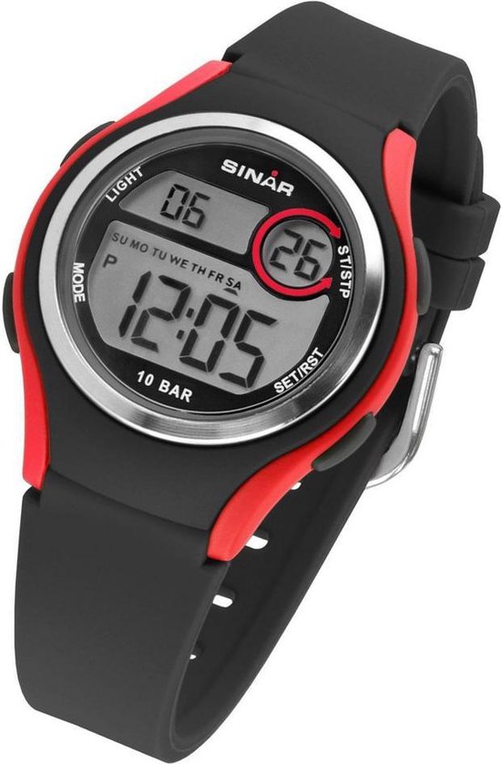 SINAR Jeugd polshorloge sporthorloge jongens digitaal kwarts 10 bar met alarm, EL-licht en siliconen armband olijfgroen blauw XF-68-3, groen, Sportief