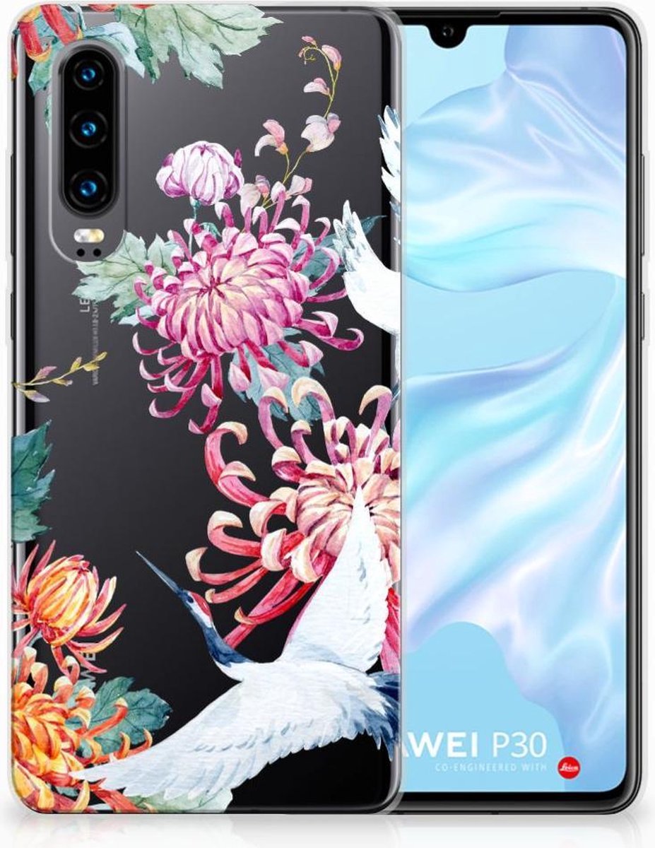 Huawei P30 TPU Hoesje Bird Flowers