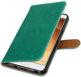 Zakelijke Book Case Telefoonhoesje Geschikt voor de Samsung Galaxy C9 - Portemonnee Hoesje - Pasjeshouder Wallet Case - Groen